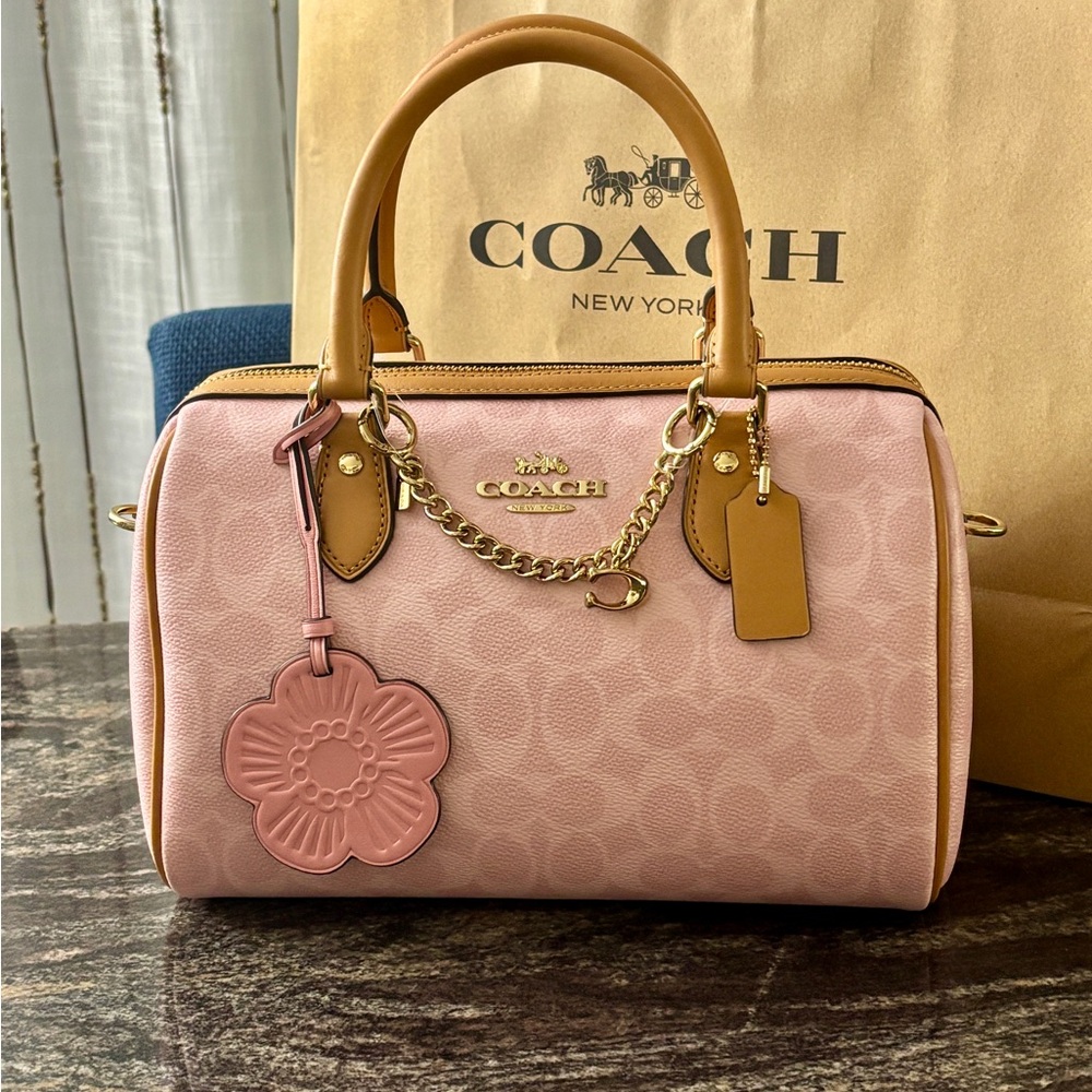 Coach Blush and Tan Signature Satchel